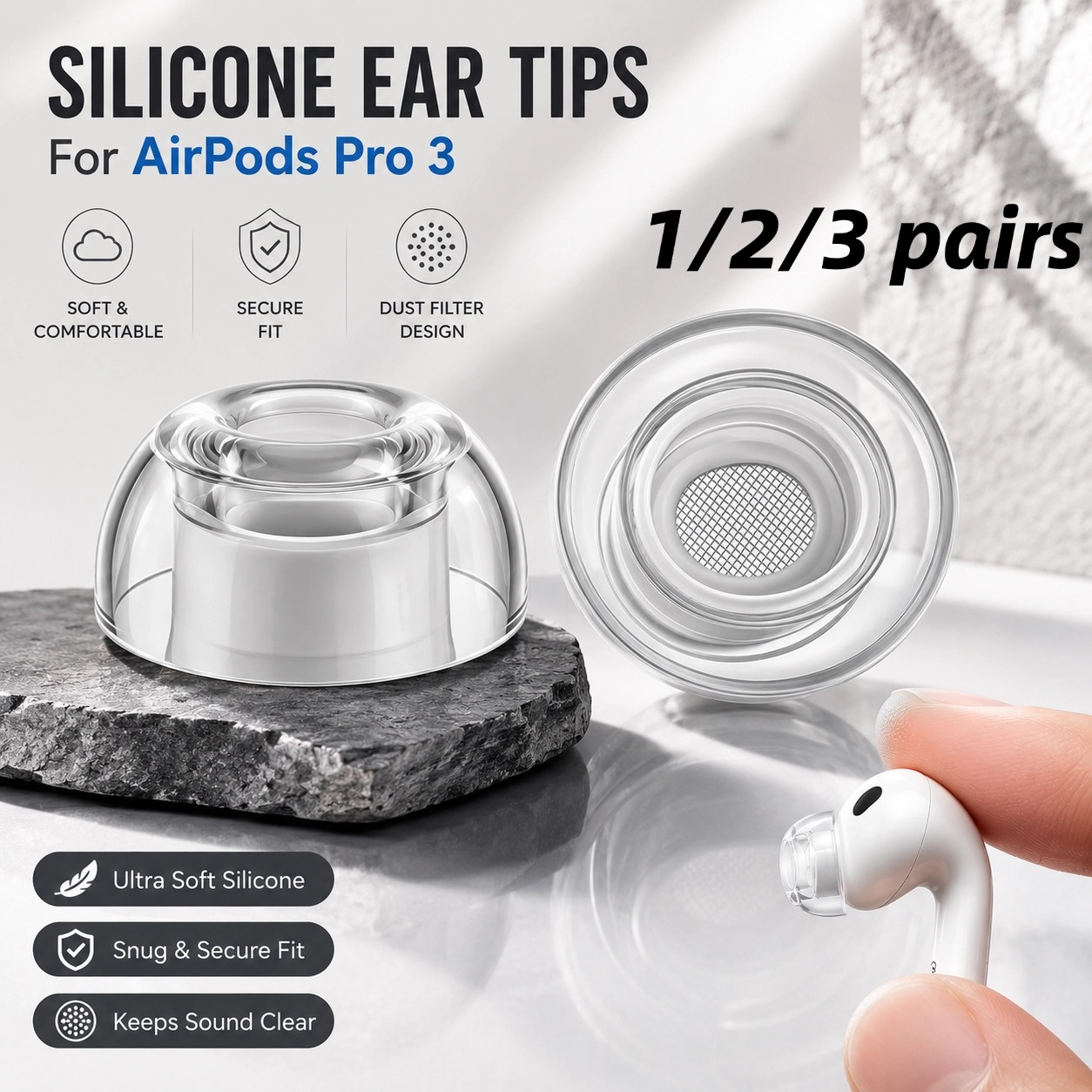 Silicone Ear Tip Replacement - 1/2/3 Pasang Ujung Telinga Silikon Cair