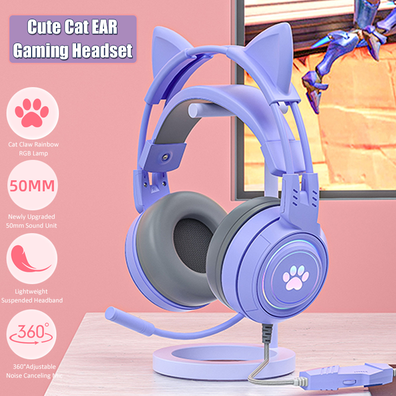 Gaming Headset Rgb - Headphone game telinga kucing lucu dengan